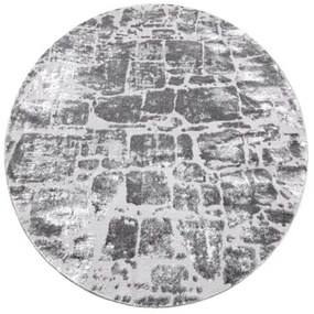 Moderný MEFE koberec okrúhly 6184 Dlažba tehla - Štrukturálny, dve vrstvy rúna tmavosivá Veľkosť: kruh 160 cm