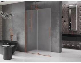 Mexen Velar, sprchová zástena s posuvnými dverami Walk-in 140 x 200 cm, 8mm sklo námraza, ružové zlato, 871-140-000-33-60