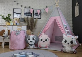 Detský stan TEEPEE (TÝPIE) ANIMALS s doplnkami - RUŽOVÁ PARTIČKA - ružový/sivý