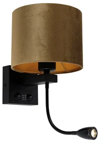 Nástenná lampa čierna s bronzovo zamatovým tienidlom 18 cm - Brescia