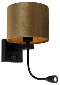 Nástenná lampa čierna s bronzovo zamatovým tienidlom 18 cm - Brescia