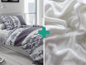 Obliečky mikroplyš VIANOČNÉ SOBY sivé + plachta mikroplyš SOFT 90x200 cm biela