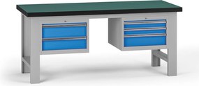 Pracovný stôl do dielne G8, 1800 x 750 x 800 mm, 2x kontejner, 5 zásuviek, modrá