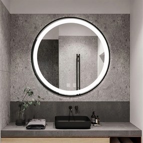 Okrúhle dotykové zrkadlo s LED osvetlením MMJ Black 80 cm čierne