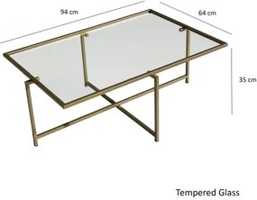 Konferenčný stolík SLNKO 35x94 cm zlatá/číra