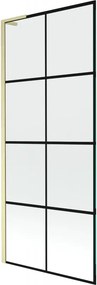 Mexen Next L, 1-krídlová vaňová zástena 80 x 150 cm, 6mm číre sklo-čierny vzor, zlatý matný profil, 895-080-000-03-77-55