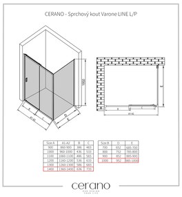 CERANO - Sprchovací kút Varone LINE L/P - čierna matná, grafitové sklo - 140x100 cm - posuvný, CER-CER-8050BD7227
