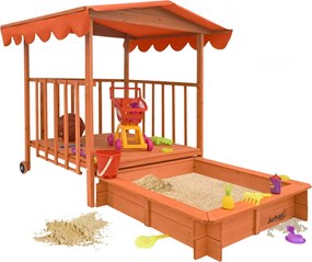 Pieskovisko s verandou HAPPY, 130x130x143cm, hnedá/oranžová Jurhan