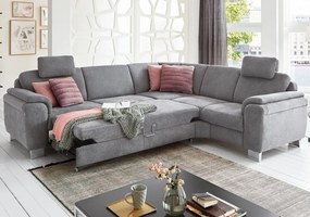 Rohová sedacia súprava s kreslom Omaha, šedá látka, s funkciami