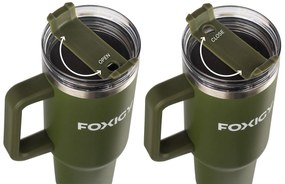 Foxigy Termohrnček do auta so slamkou 1200 ml Army green