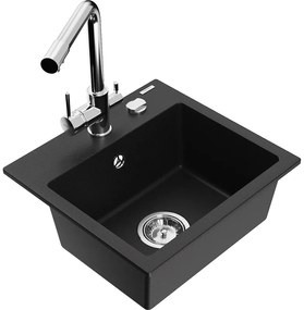 Mexen Milo, granitový drez 435x410x171 mm, 1-komorový a chrómová batéria Duero, čierna, 6505-77-671600-00