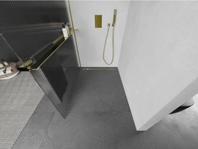Mexen Kioto+ L, sprchová zástena Walk-In s poličkou a vešiakom 80 x 200 cm, 8mm sklo s rebrovým vzorom, zlatý lesklý profil,800-080-123-50-09