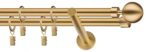 Dekorstudio Garniža dvojradová Guľa MODERN zlatá 19mm Dĺžka: 120cm, Typ uchytenia: Držiak dvojitý otvorený, Typ príslušenstva: Krúžky tiché so štipcami