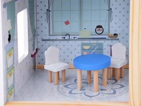 Drevený modrý domček pre bábiky + nábytok+ terasa Jokomisiada ZA5273