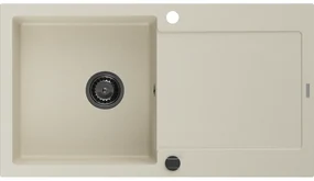 Mexen Leo, drez granitový 900x500x190 mm, 1-komorový, béžová s čiernym sifónom, 6501901010-69-B
