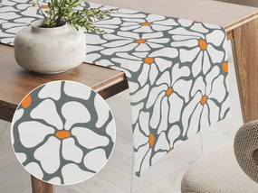 Biante Bavlnený behúň na stôl Sandra SA-491 Biele designové kvety na sivom 35x160 cm