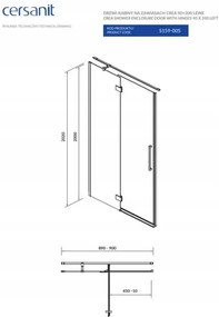 Cersanit Crea, krídlové dvere do otvoru 90x200 cm (ľavé), 8mm číre sklo, chrómový profil, S159-005