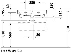 Duravit Happy D.2 - Umývadlo do nábytku s prepadom 650x505 mm, otvor pre batériu, biela 2318650000