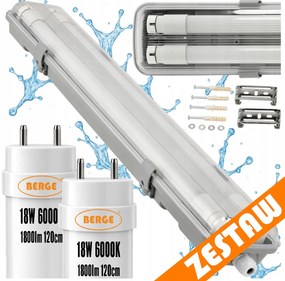 SADA Hermetické svietidlo 120cm 36W 3600lm 6000K+ 2x LED trubice Vodotesné