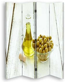 Ozdobný paraván Olivový olej - 145x170 cm, štvordielny, klasický paraván