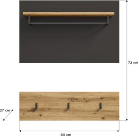Dvojdielny šatníkový panel Cano, 80 cm, šedá/dub artisan