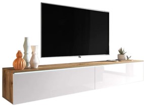 TV stolík LOWBOARD D 180, 180x30x32, dub wotan/biela lesk