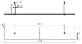 Sapho Sapho, Polica ku galérke, vrátane uchytenia, 80cm, chróm, SH080