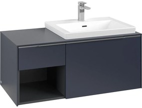 VILLEROY &amp; BOCH Subway 3.0 závesná skrinka pod umývadlo (umývadlo vpravo), 2 zásuvky + regálový prvok, s LED osvetlením, 1001 x 516 x 422,5 mm, Marine Blue, C571L0VQ