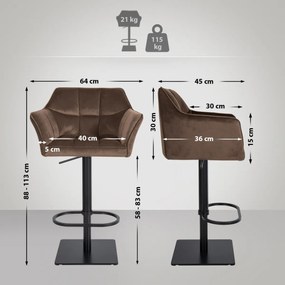 Barová stolička Damaso B - zamat, čierny rám - Hnedá