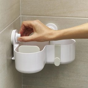 Biela plastová kúpeľňová polička bez vŕtania/rohová Duo – Joseph Joseph