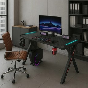 Gamingový stôl s RGB LED podsvietením čierny Šírka: 60 cm | Dĺžka: 120 cm