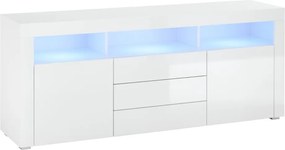 Široká TV skrinka Leeds, biela lesk, s osvetlením