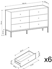 Komoda Mono II 154 cm so zásuvkami béžová/čierna