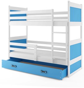 Poschodová posteľ 80 x 190 cm Ronnie B (biela + modrá) (s roštami, matracmi a úl. priestorom). Vlastná spoľahlivá doprava až k Vám domov. 1056602