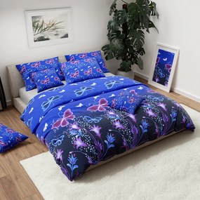 Bavlnené obliečky FIALOVÝ MOTÝĽ tmavomodré Rozmer obliečky: 70 x 90 cm | 140 x 200 cm