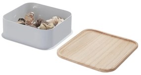 Sivý úložný box s vekom z dreva paulownia iDesign Eco, 21,3 x 21,3 cm
