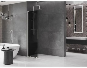 Mexen Velar L, posuvná sprchová zástena Walk-in 90 x 200 cm, 8mm šedé sklo, brúsená oceľ, 871-090-003-43-97