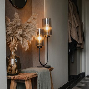 Art Deco stolná lampa čierna s dymovým sklom 2-svetlo - Laura