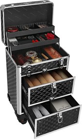 Kozmetický make-up kufor, so zásuvkami s posuvnými koľajničkami, čierny