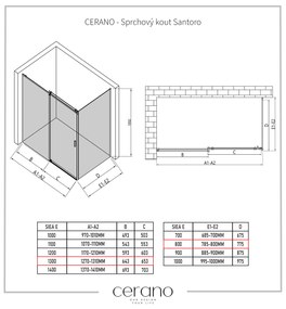 Cerano Santoro, sprchovací kút s posuvnými dverami 130(dvere) x 80(stena) x 195 cm, 6mm šedé sklo, čierny profil, CER-CER-425485