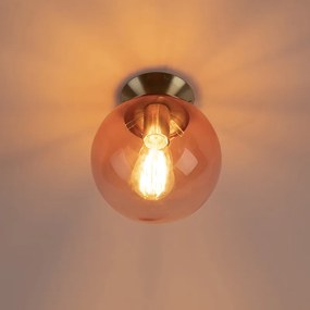 Stropné svietidlo v štýle art deco mosadzné s ružovým sklom - Pallon