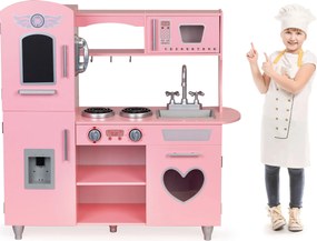 Veľká drevená detská kuchynka ECOTOYS – zvukové efekty, ružová