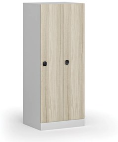 Šatníková skrinka znížená, 2 oddiely, 1500 x 600 x 500 mm, kódový zámok, laminované dvere, dub prírodný