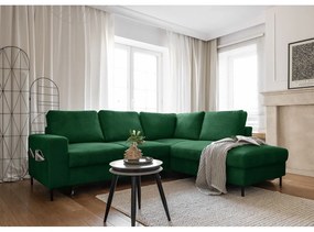 Tmavozelená menčestrová rozkladacia rohová pohovka (pravý roh) Lofty Lilly – Miuform