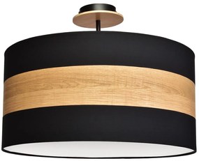 Stropné svietidlo Terra, 1x drevené/čierne textilné tienidlo, drevo