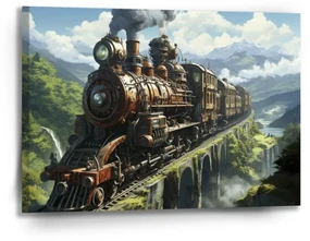 Sablio Obraz Parná lokomotíva na viadukte - 90x60 cm