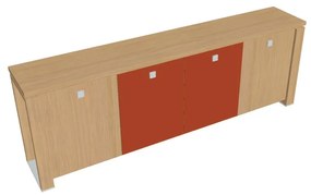 Nízka skriňa Verno+ S 260 x 46 x 90 cm, kombinované dvere, dub svetlý / oranžová