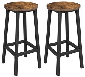 Barová stolička so silným oceľovým rámom, sada 2 ks, rustikálna hnedá