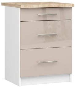 Spodná kuchynská skrinka s doskou OLIWIA S60 3SZ biela / cappuccino, lesk