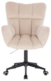 LuxuryForm DESIGN Kreslo AURORA VELUR na čiernej podstave s kolieskami - krémové